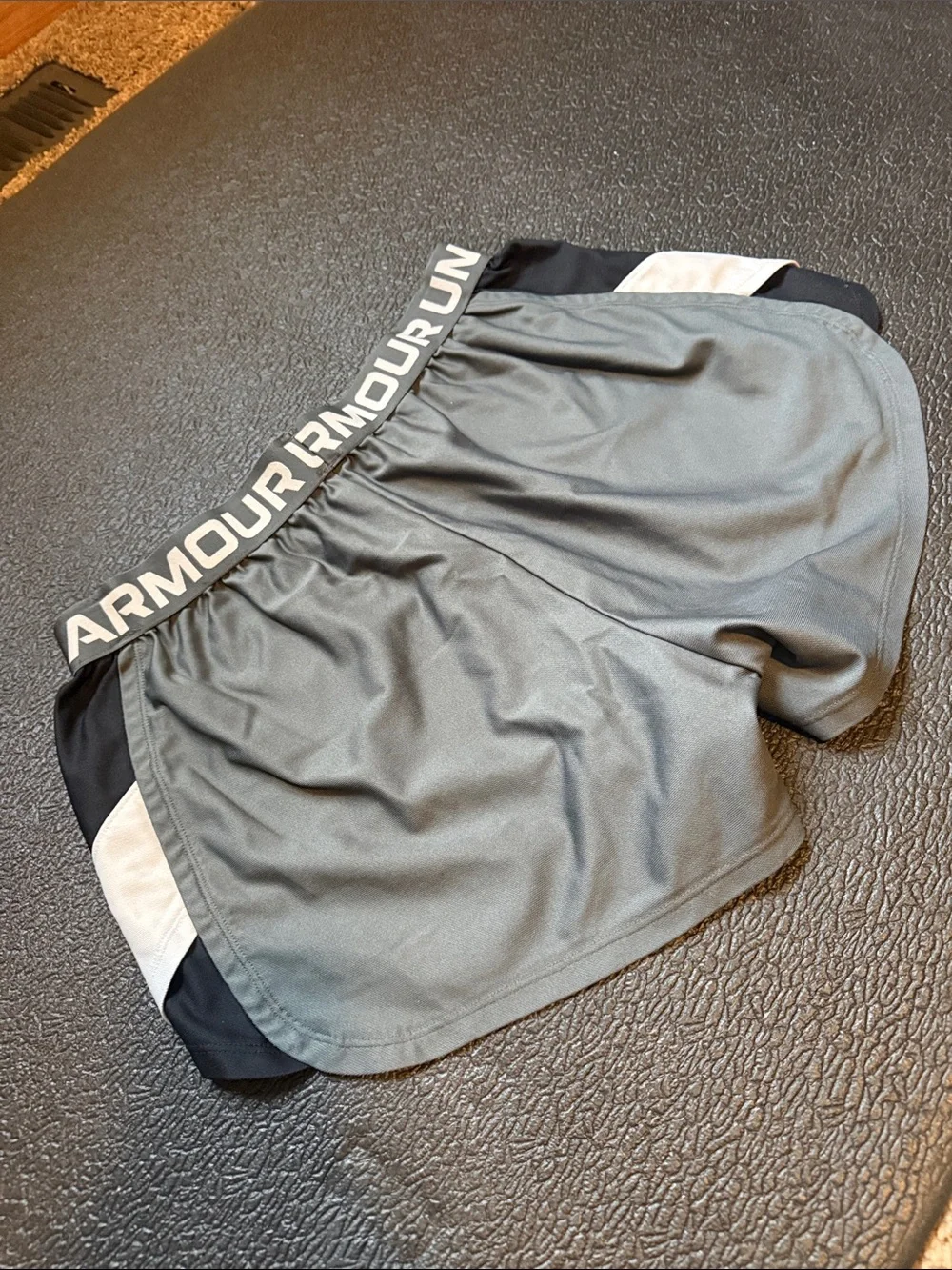 Women’s Under Armour Gray Athletic Running Shorts with Black & White Panels